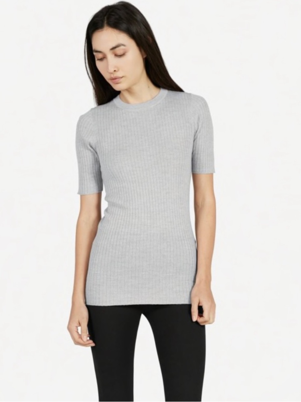 Everlane Light Gray Ribbed Short Sleeve Sweater Tee